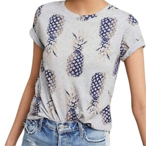 Postmark Anthropologie Short Sleeve V-Neck Gray & Navy Blue Pineapple Tee Size S